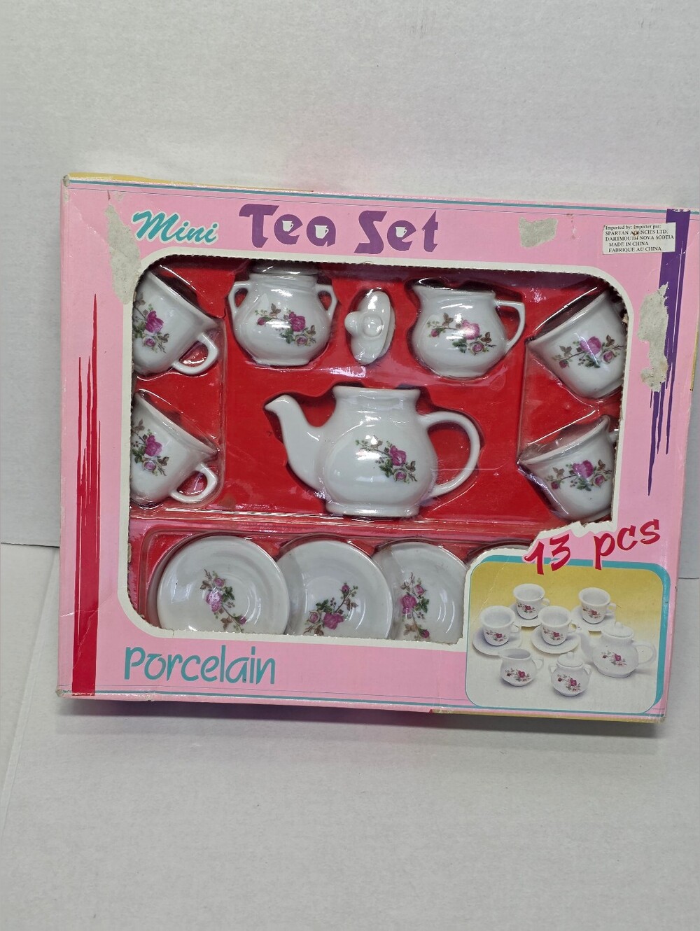 New Vintage Porcelain Mini Tea Set 13 Peices Age 8 & Up Doll Or Play Set